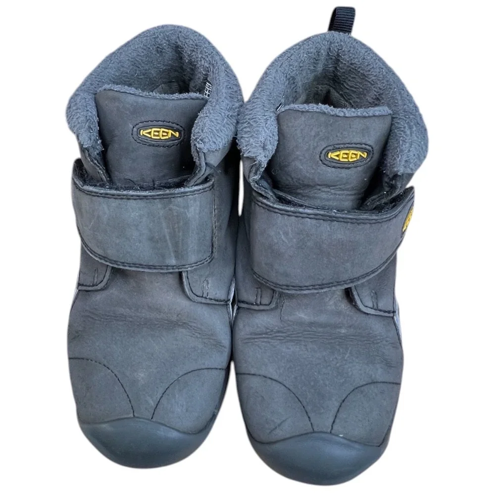 KEEN Kids Hoodoo Waterproof Winter Boots Gray Leather Insulated Hook Loop - Sz 8